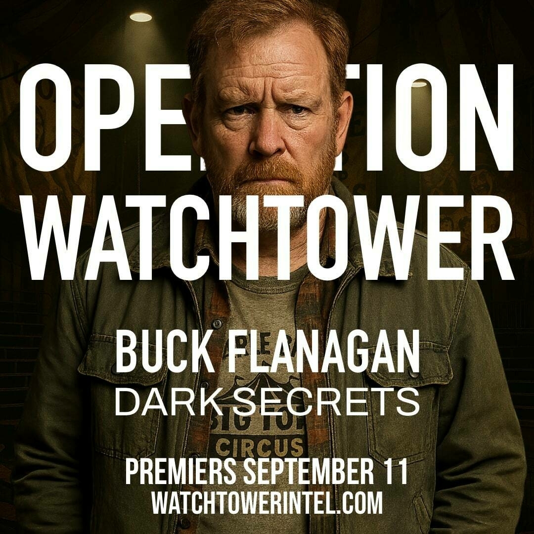 Auto-generated description: A man is featured on a promotional poster for Operation Watchtower with text about its premiere date and website.